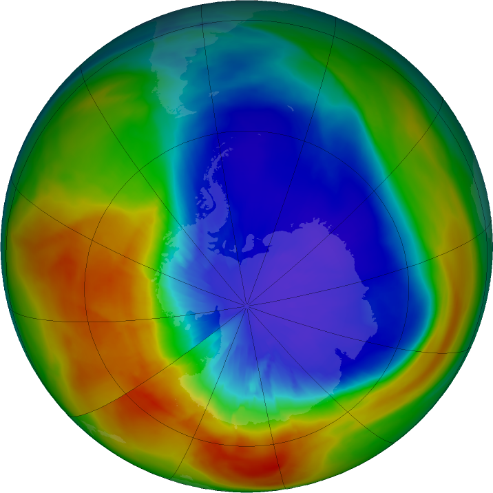 Antarctic ozone map for 18 September 2025